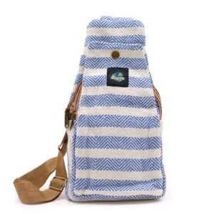 Bolso Bandolera de Algodón Natural - Azul y Blanco