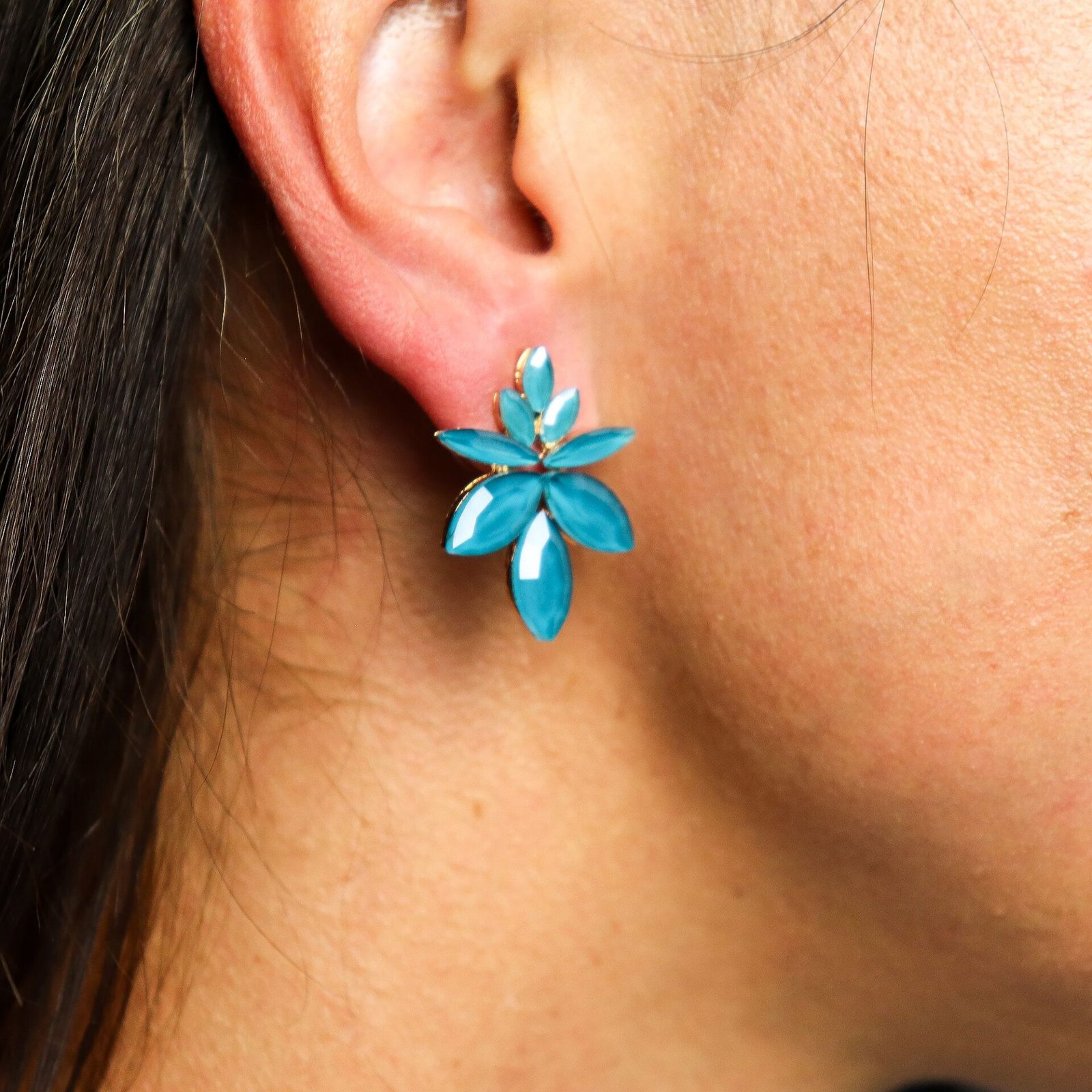 Pendientes de Cristal Vintage - Flores - Verde Turquesa - Imagen 4
