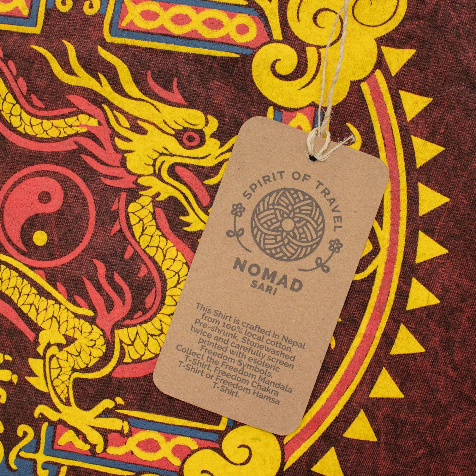 Nomad Sari Camiseta de algodón lavado a la piedra - Mandala de dragón - granate - Grande - Imagen 8