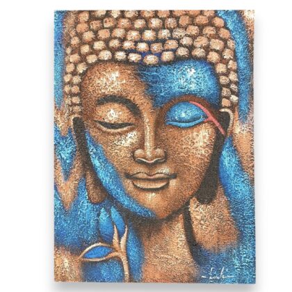 Pintura de Buda - Flor Bronce y Azul 75x55 cm.