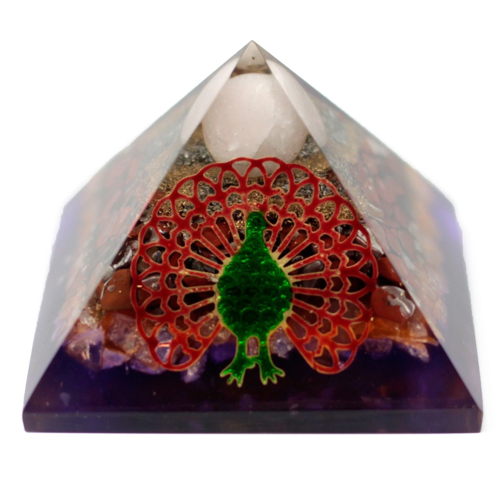 Pirámide de Orgonita - Pavo real (base de tierra) 70 mm.