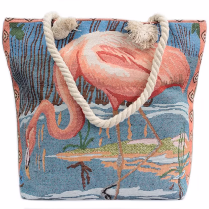 Bolso shopper con asa de cuerda - flamenco en laguna