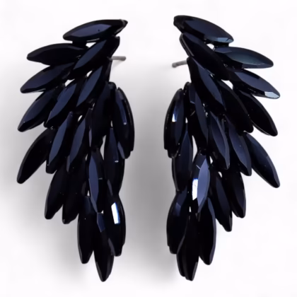 Pendientes de Cristal Vintage - Alas de ángel - Negro Azabache