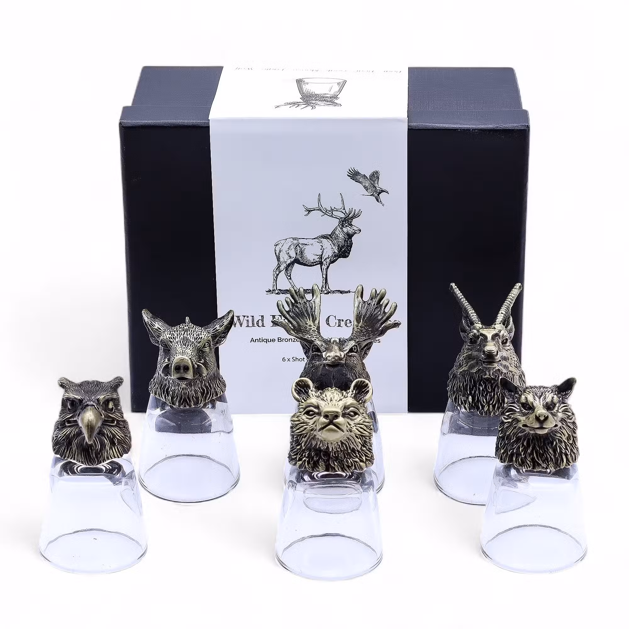 6 vasos de chupito (50 ml) - Criaturas Salvajes del Bosque - Bronce antiguo