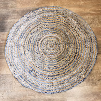 Alfombra Redonda de Yute y Reciclaje de Mezclilla - 90 cm