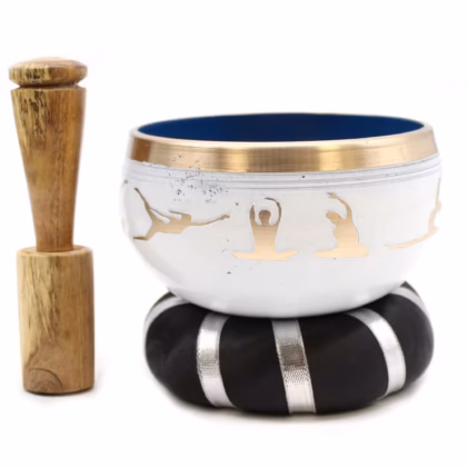 Set de Cuenco Tibetano -10,7 cm- Movimientos de Yoga - Blanco/Azul