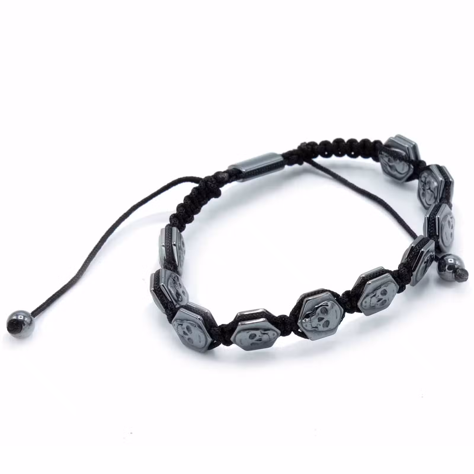 Pulsera Magnética Shamballa de Hematita - Calaveras Hexagonales - Imagen 2