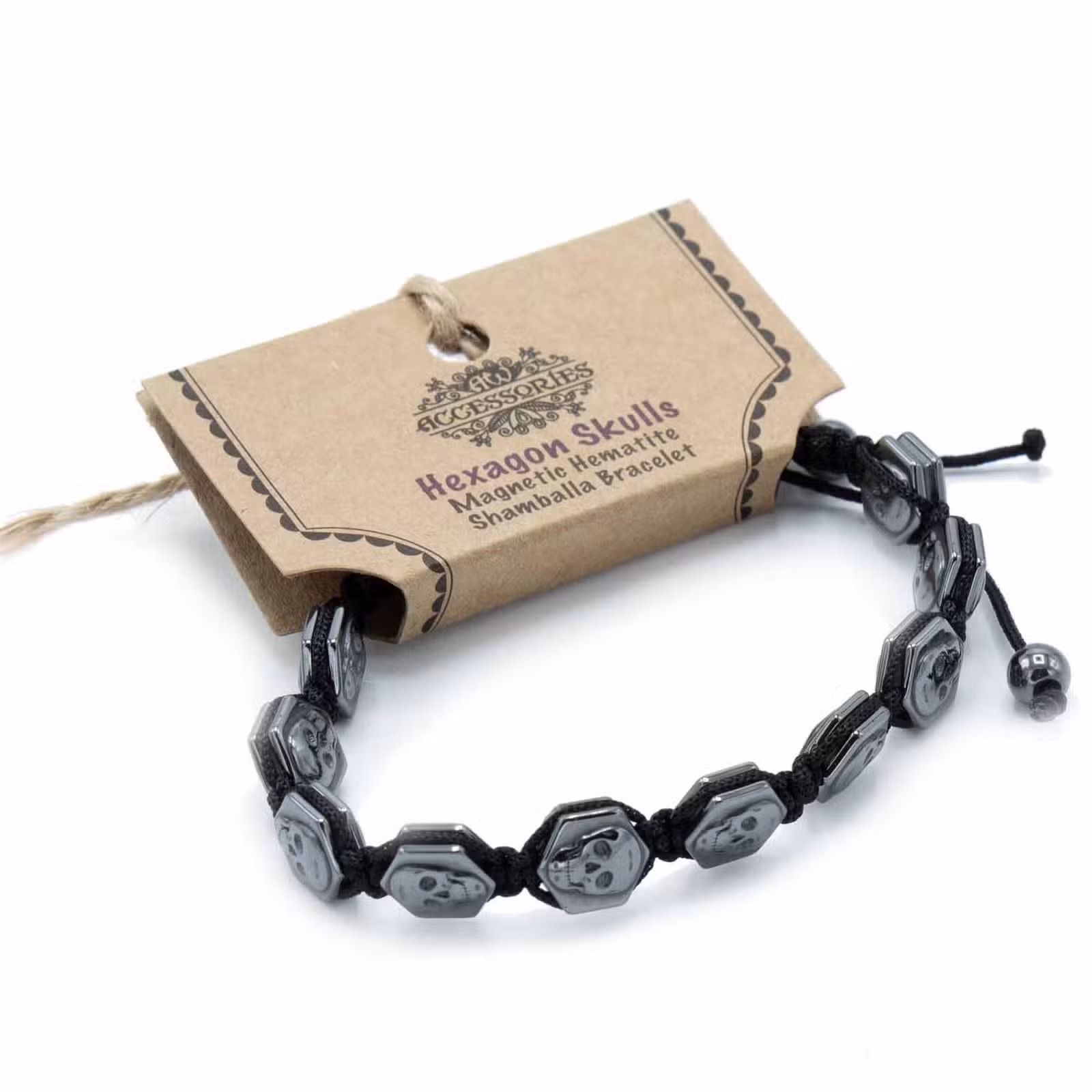 Pulsera Magnética Shamballa de Hematita - Calaveras Hexagonales