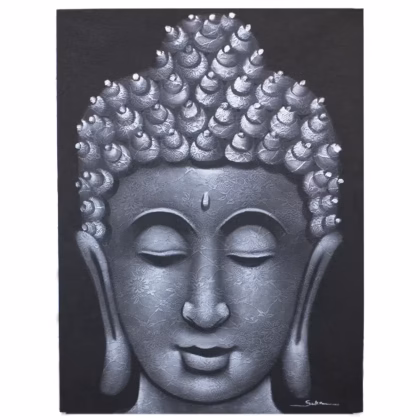 Cuadro de Buda - Detalle de Brocado en Gris 80x60 cm.