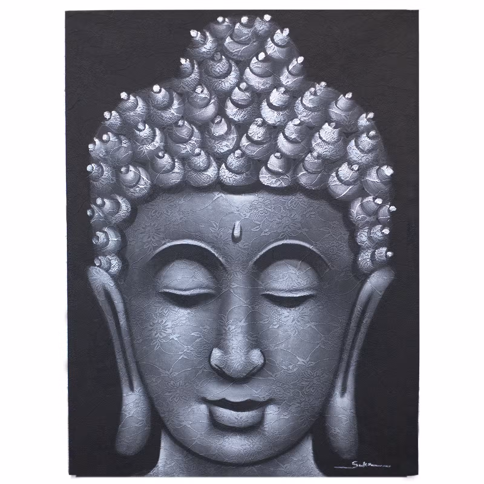 Cuadro de Buda - Detalle de Brocado en Gris 80x60 cm.