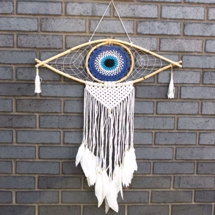 Atrapasueños - Macramé Ojo Azul / Blanco / Negro, Grande