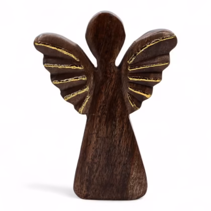 Ángel de madera de mango - decoración dorada 19 cm.