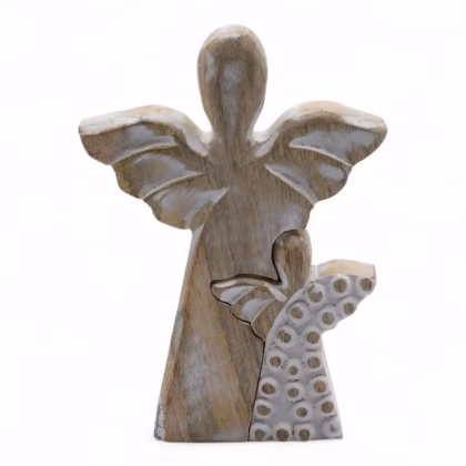Ángel de madera de mango en Ángel - lavado blanco 15 cm.