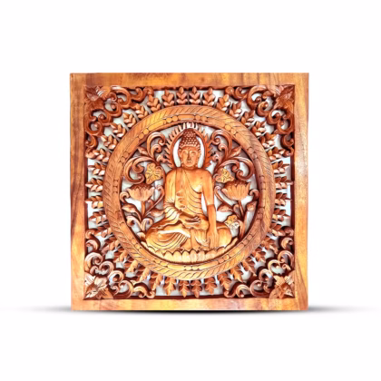 Panel Decorativo de Madera con Buda Cuadrado 40x40 cm.