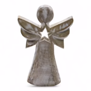 Ángel de madera de mango - blanqueado con recorte de estrella
