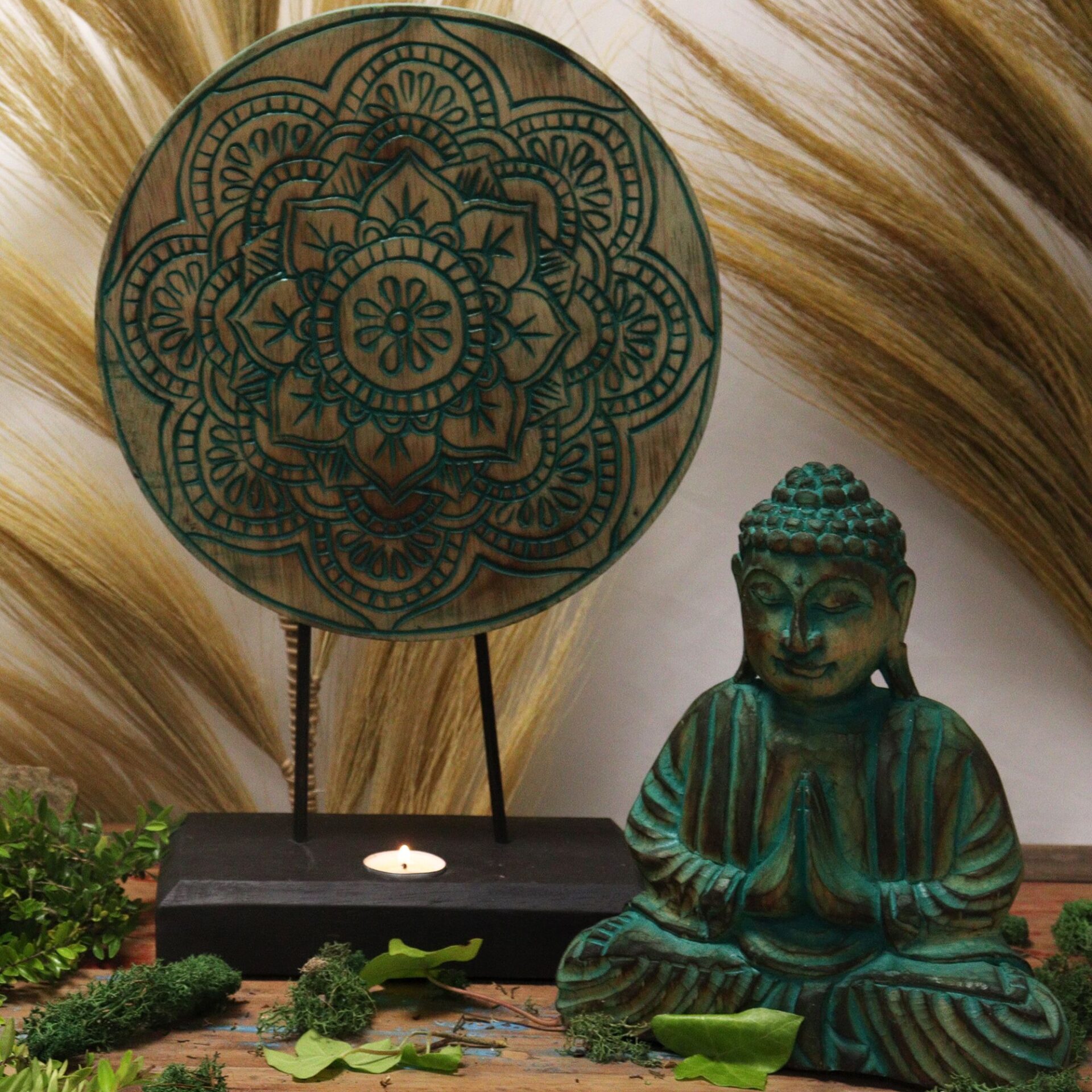 Set Feng Shui: Buda y Mandala Flor de Loto Verde Sanación - Imagen 2