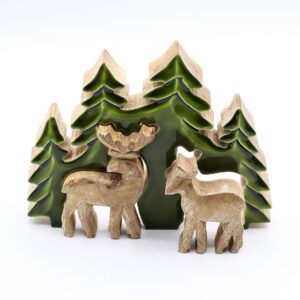 Dos ciervos en el bosque Decoración de madera 3D - 18x23 cm.
