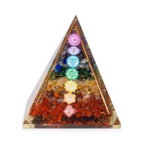 Pirámides de orgonita medianas 7x6cm - Barras de cobre - 7 chips de chakra