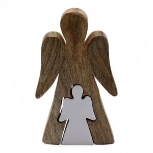 Ángel de Madera de Mango dentro de Ángel - Esmalte Blanco - 15 cm
