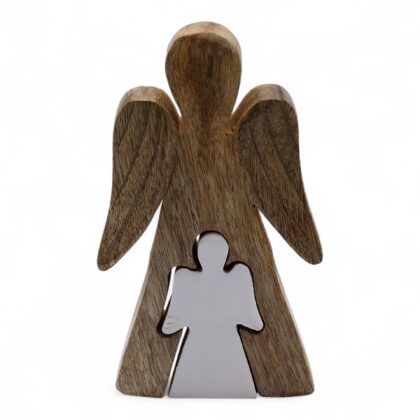 Ángel de Madera de Mango dentro de Ángel - Esmalte Blanco - 15 cm.