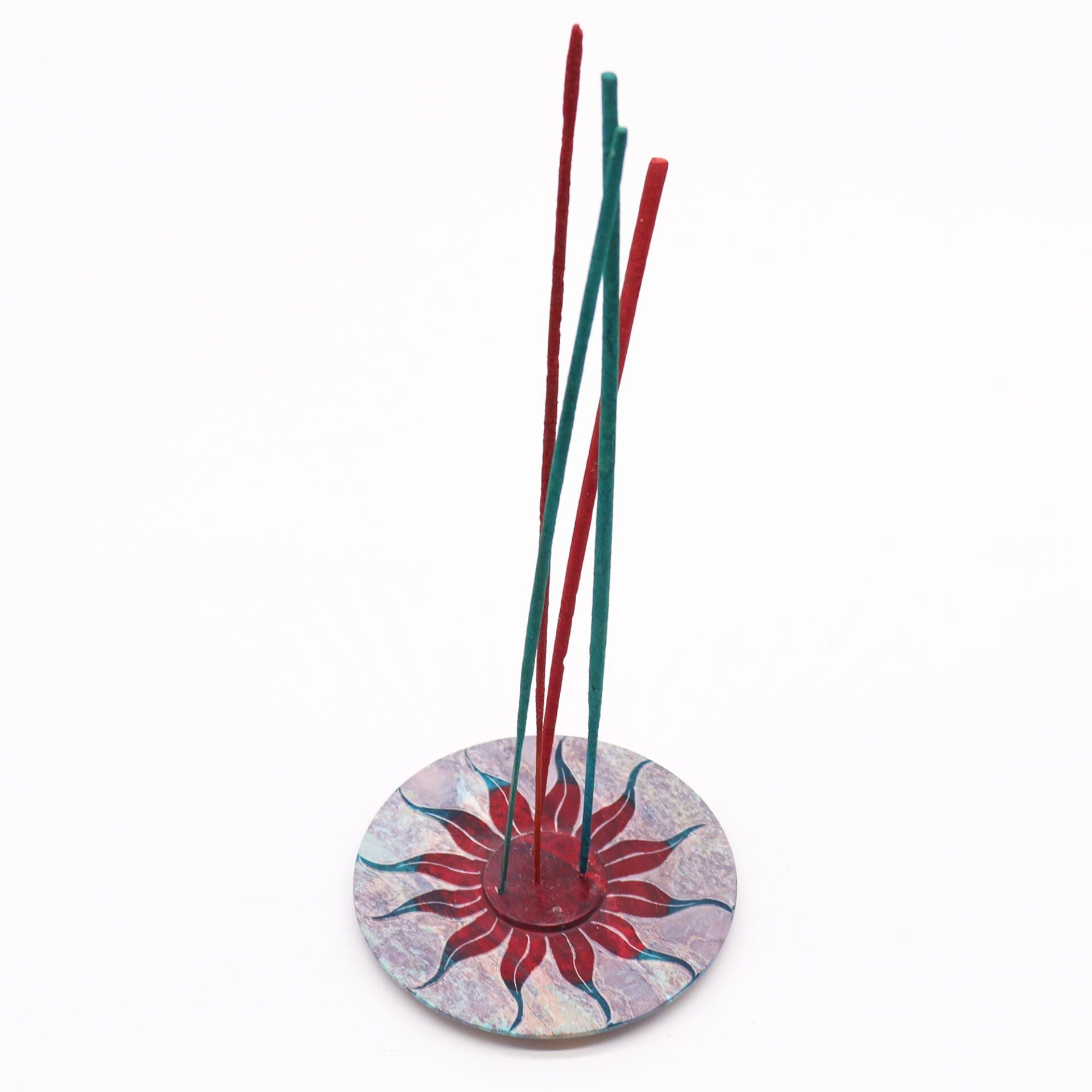 Porta-incienso Disco de Esteatita 10cm - Flor del Sol (soporte 5 varillas) - Imagen 3