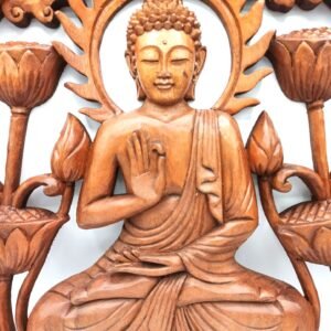 Panel de madera de Buddha y Lotus - 40cm