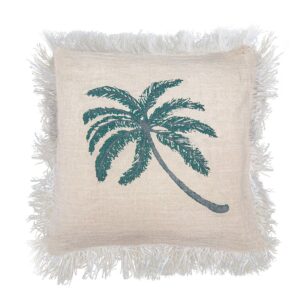 Funda de Cojín de Lino 45x45 cm. Palmera con Flecos