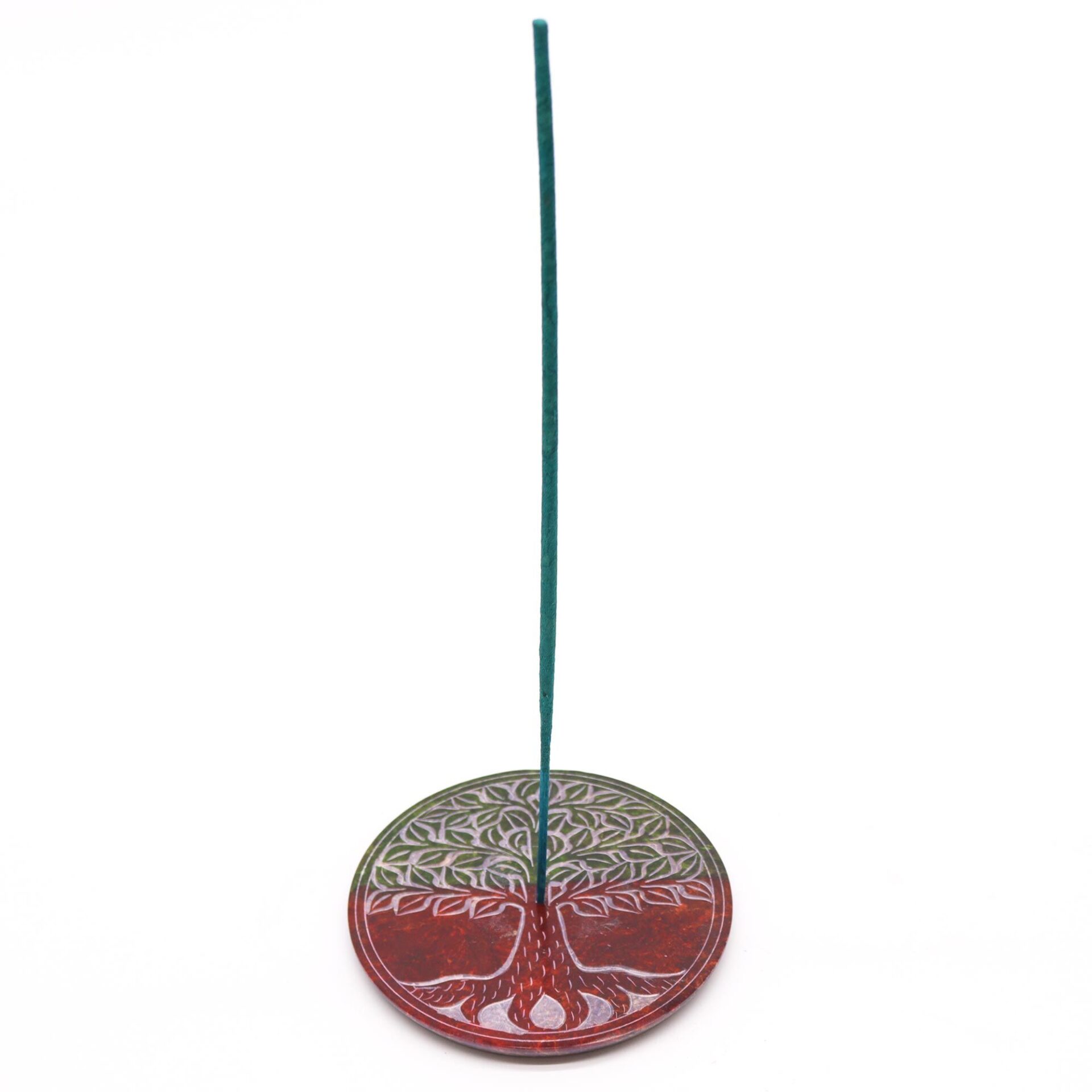Porta-incienso Disco de Esteatita 10cm - Árbol de la Vida - Imagen 3