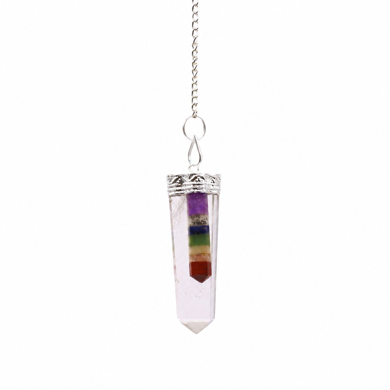 Péndulo Especial Alineador de 7 Chakras en Cuarzo Claro
