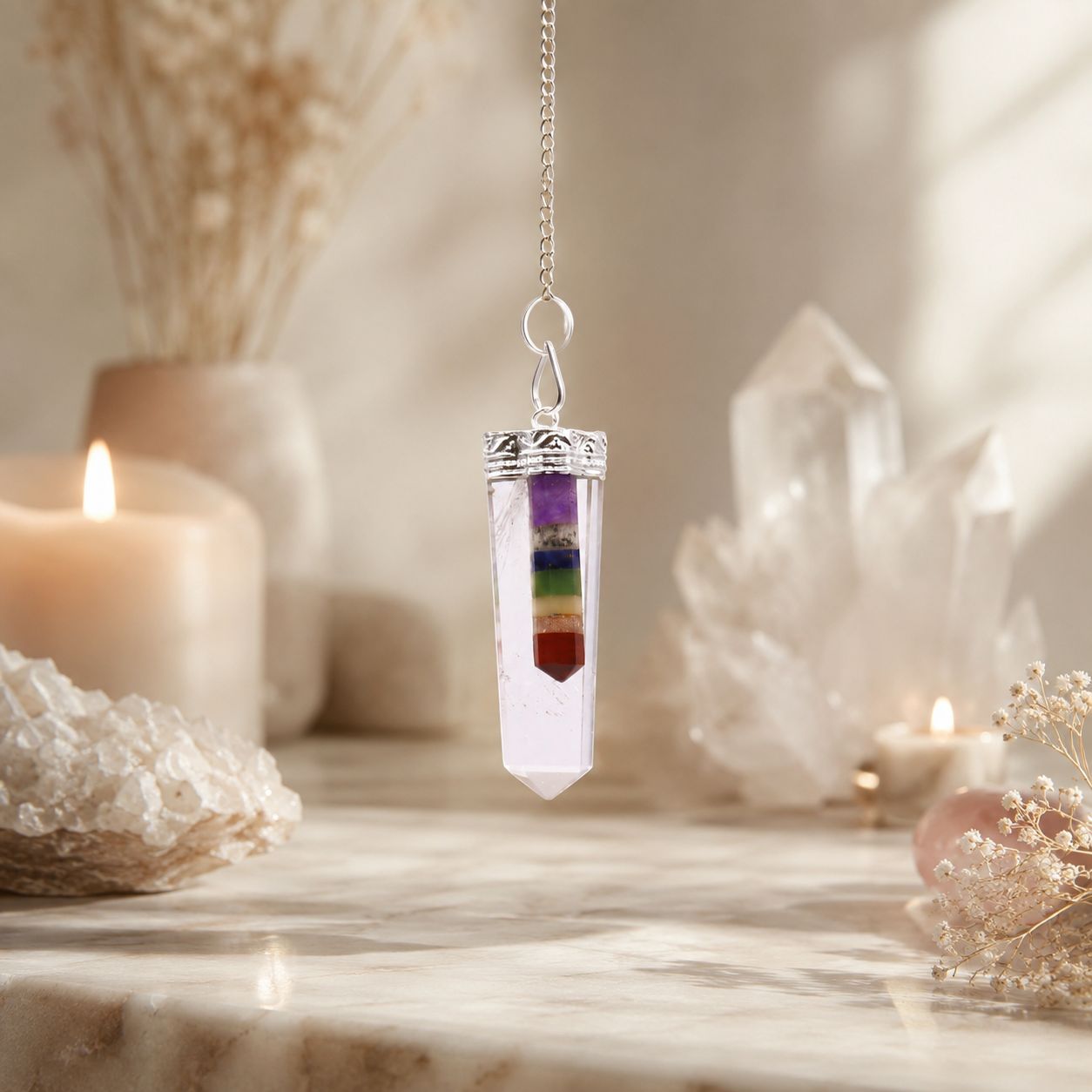 Péndulo Especial Alineador de 7 Chakras en Cuarzo Claro - Imagen 4