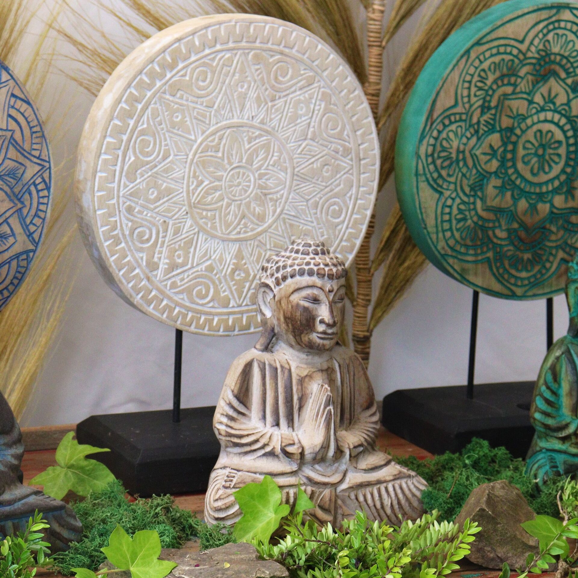 Set Feng Shui: Buda y Rueda Espiritual de Madera Natural - Imagen 6