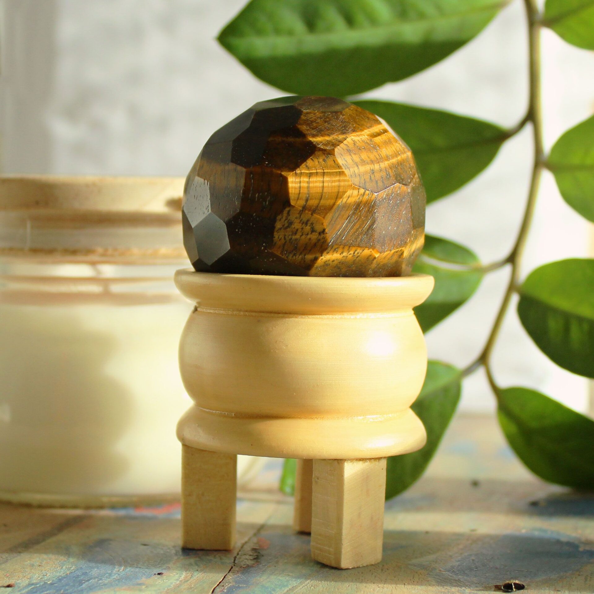 Bola Curativa de Piedras Preciosas y soporte - Ojo de tigre - Imagen 3