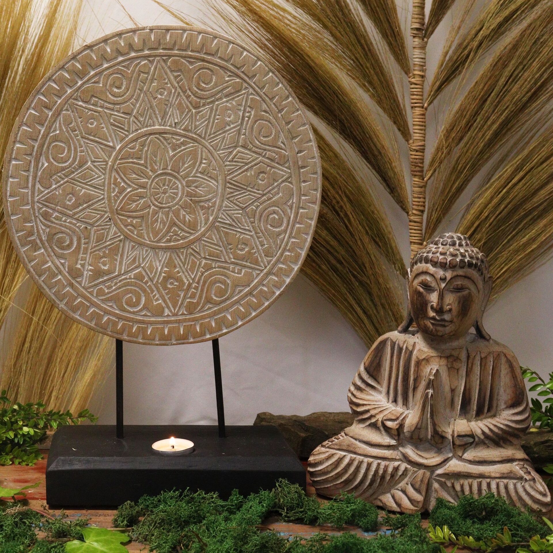 Set Feng Shui: Buda y Rueda Espiritual de Madera Natural - Imagen 5