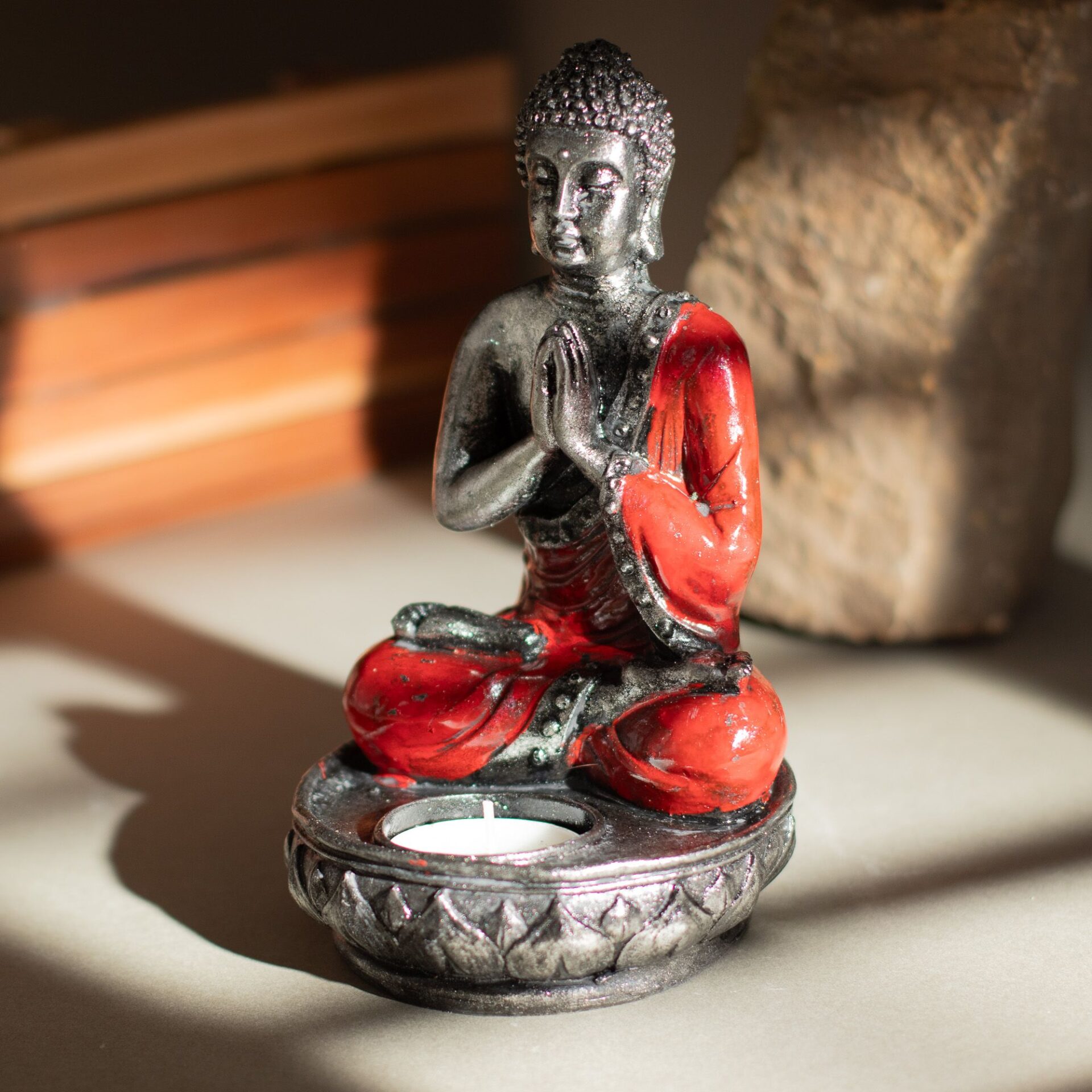Buda Porta Velas - Rojo - 17 cm. - Imagen 3