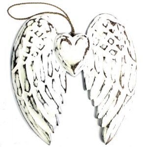 Doble alas de ángel hecha a mano y corazón - 24 cm.