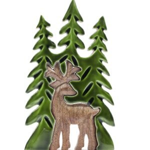Ciervo en el bosque 3D Decoración de madera - 25x15 cm.
