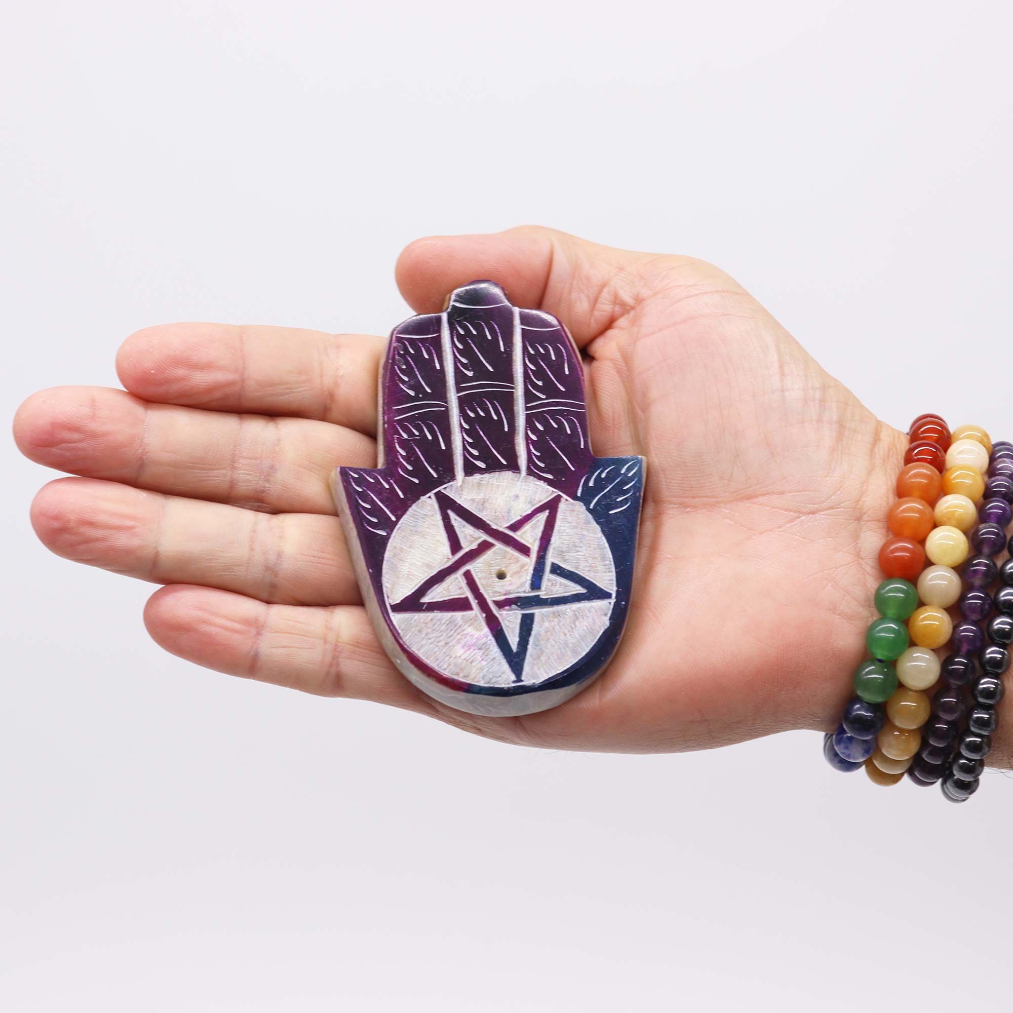 Porta-incienso Hamsa de esteatita 9x6cm -Pentágono - Imagen 2