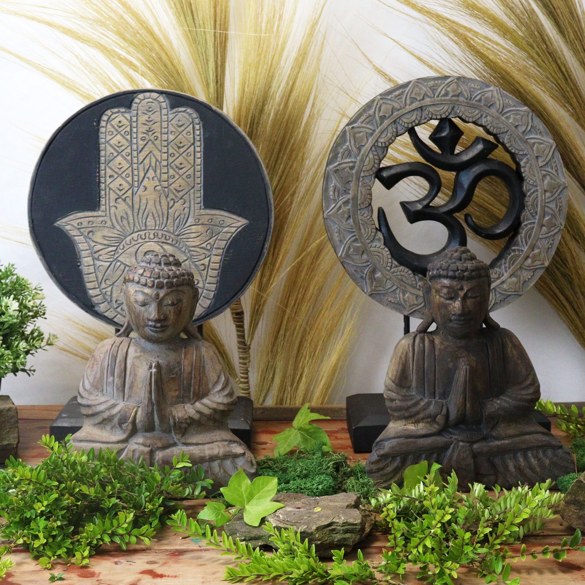Set Feng Shui: Buda y Símbolo Om de Madera Oscura - Imagen 5
