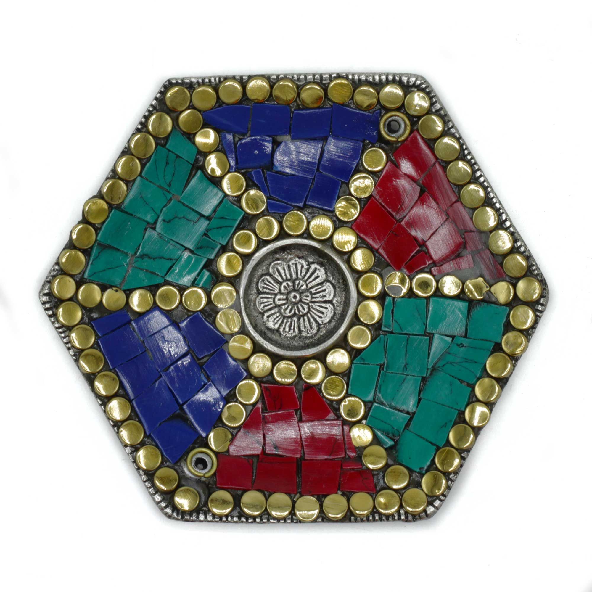 Plato Hexagonal Decoración Tibetana Portaincienso Cono y Varilla - Imagen 3