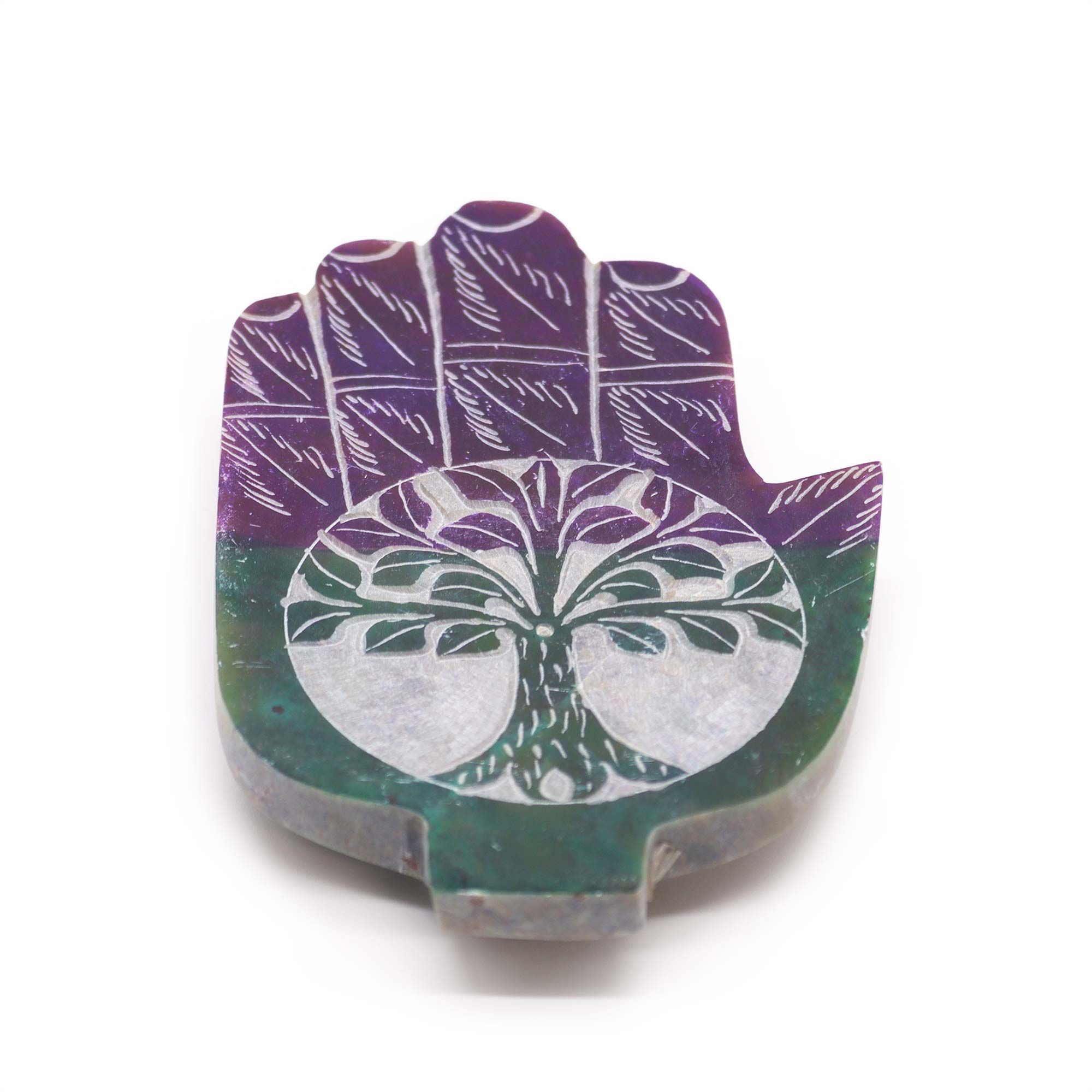 Porta-incienso Hamsa de Esteatita 13x9cm - Árbol de la Vida