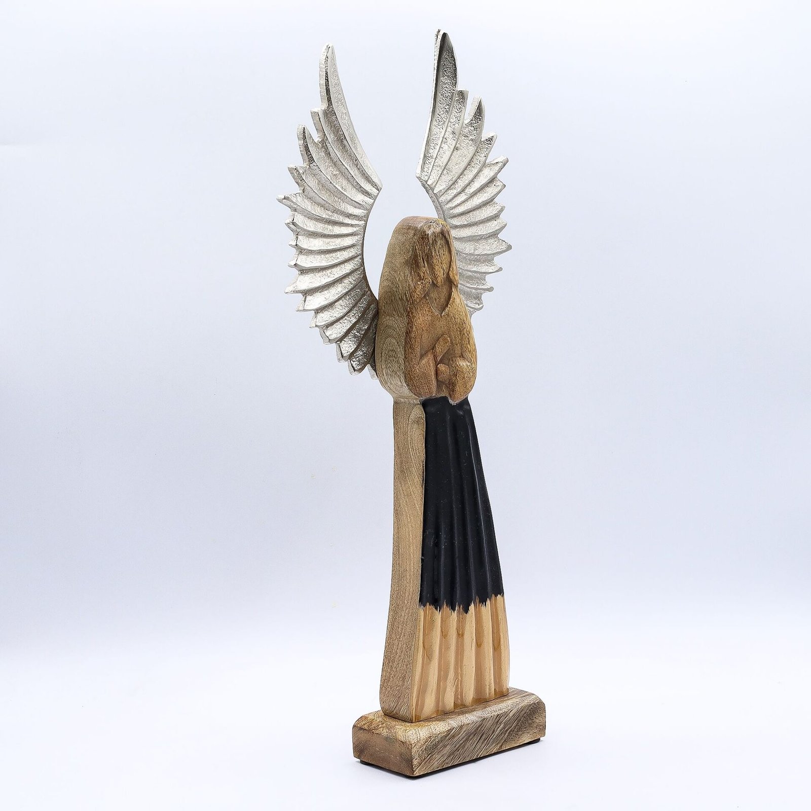 Ángel guardián de madera de mango grande, alas de metal y detalle esmaltado - Imagen 3