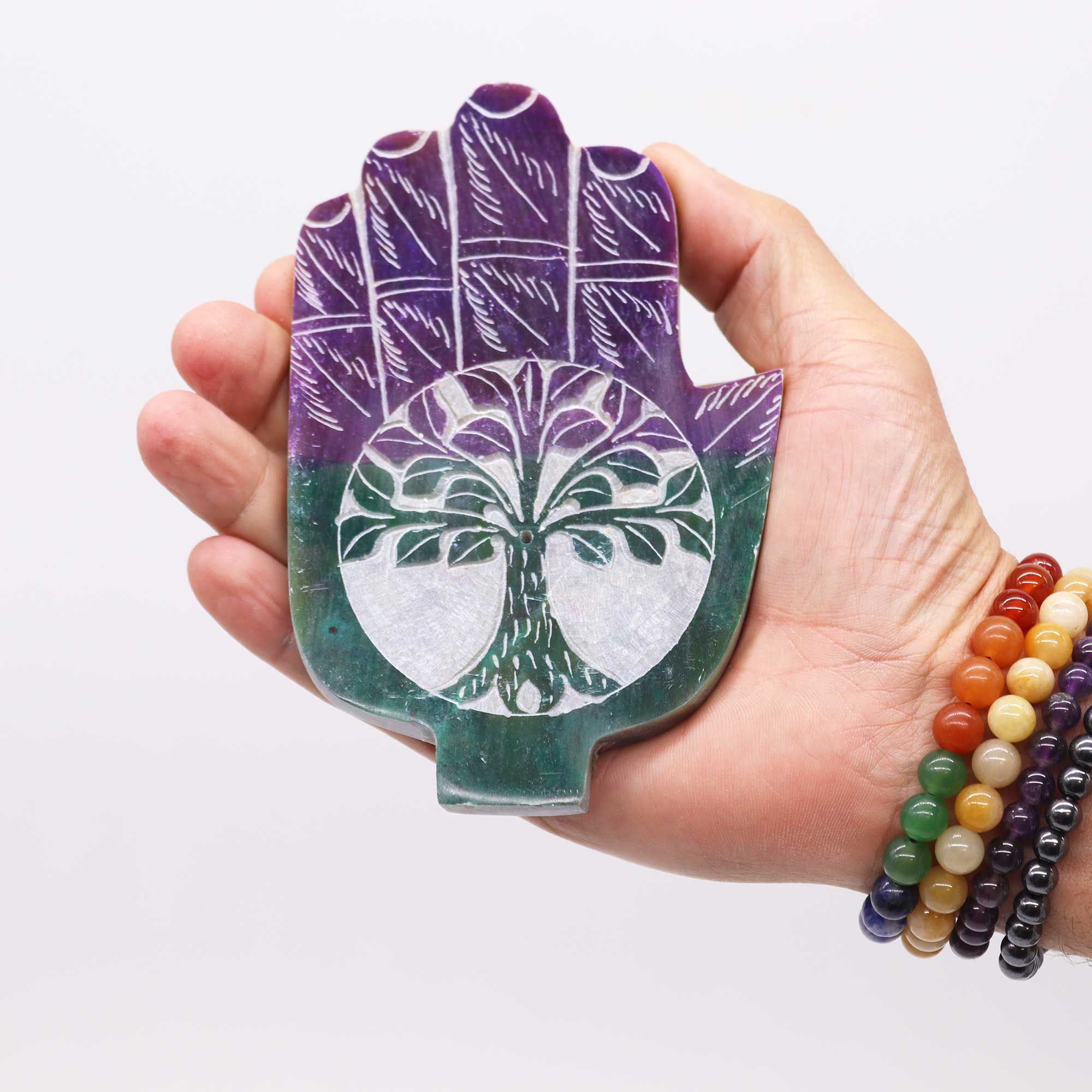 Porta-incienso Hamsa de Esteatita 13x9cm - Árbol de la Vida - Imagen 2