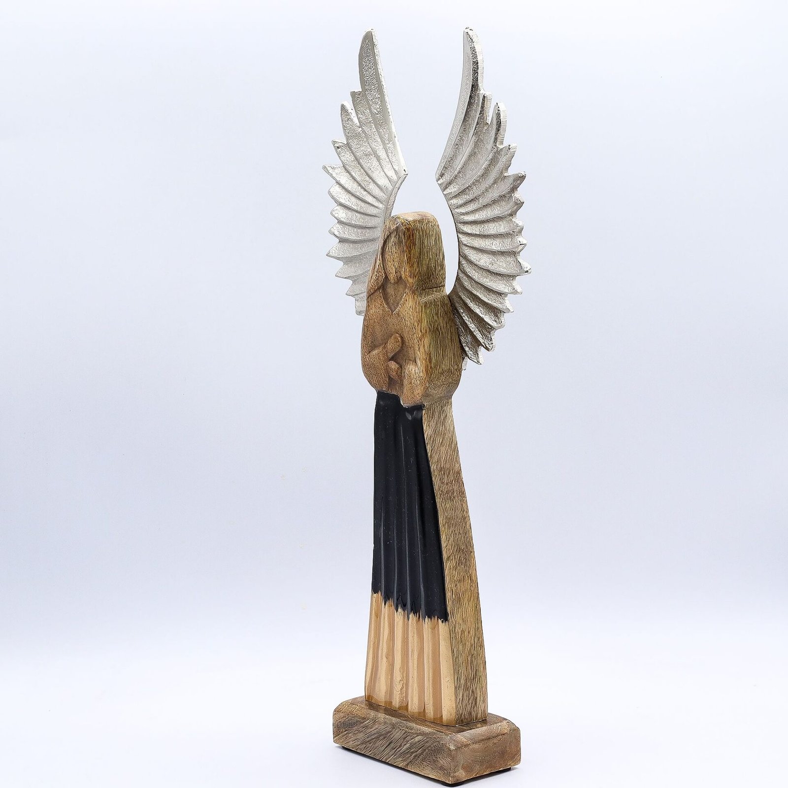 Ángel guardián de madera de mango grande, alas de metal y detalle esmaltado - Imagen 4