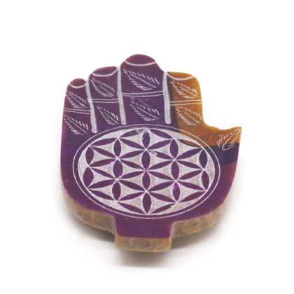 Porta-incienso Hamsa de Esteatita 13x9cm - Flor de la Vida