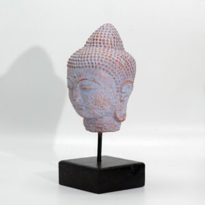 Cabeza de Buda en Reposo sobre Soporte - Cobre Azul