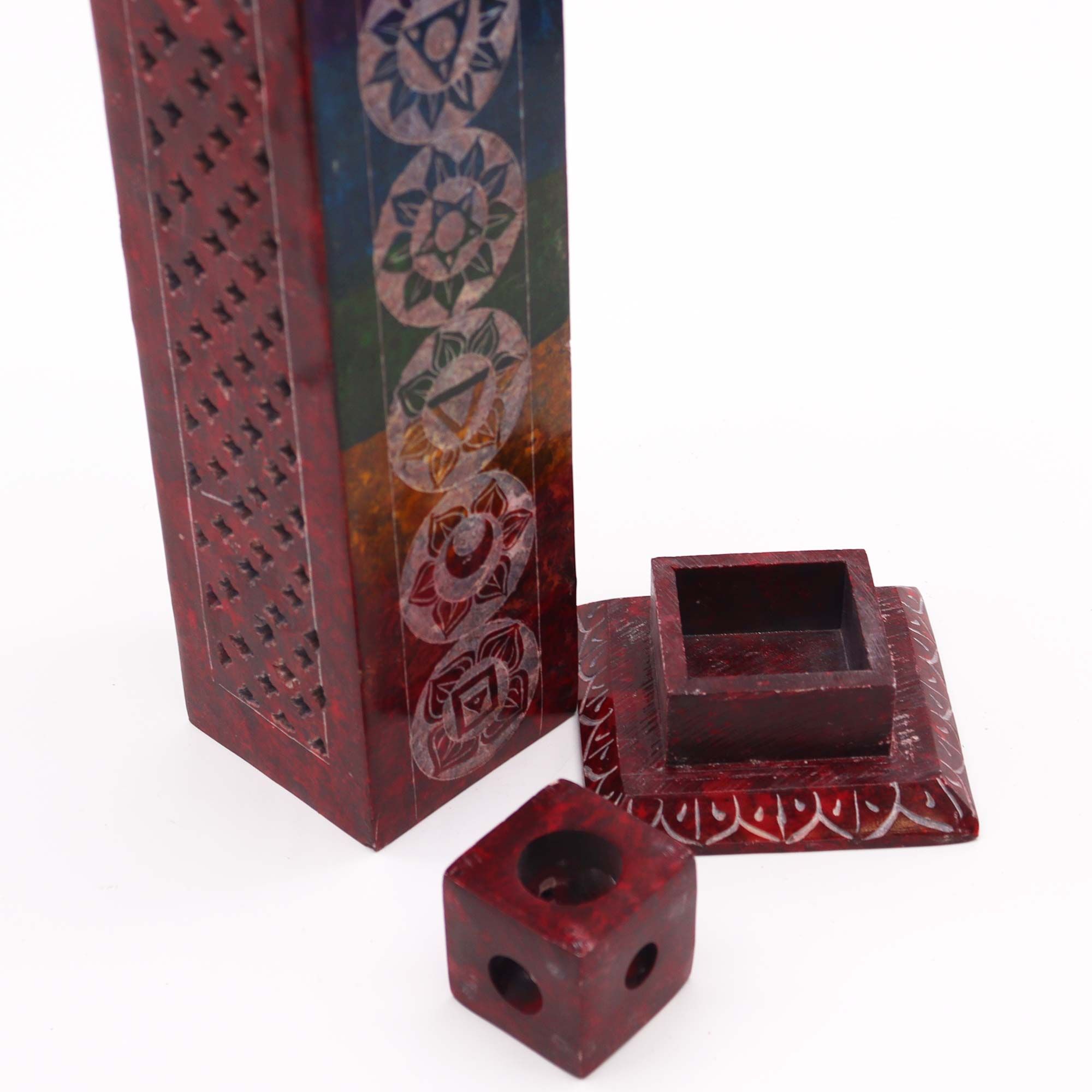 Porta-incienso Torre Cuadrada de Esteatita 25cm - 7 Charkras - Imagen 3
