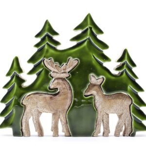 Dos ciervos en el bosque  Decoración de madera 3D - 18x23 cm.