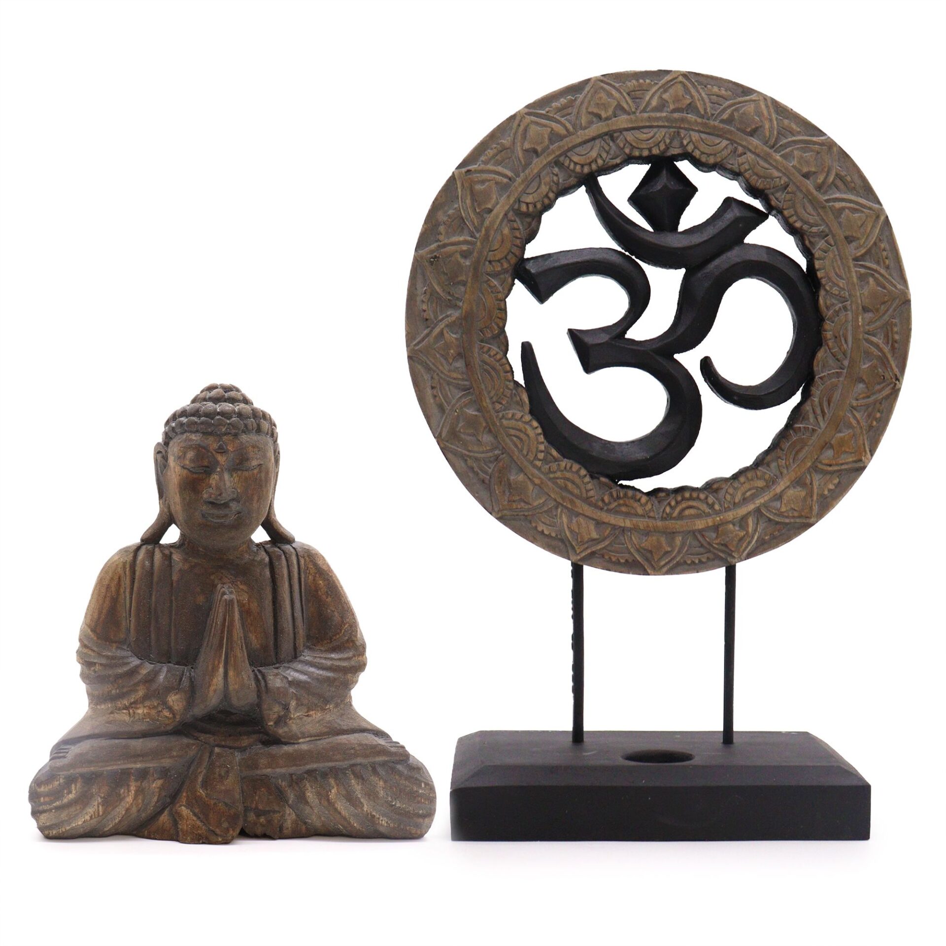Set Feng Shui: Buda y Símbolo Om de Madera Oscura