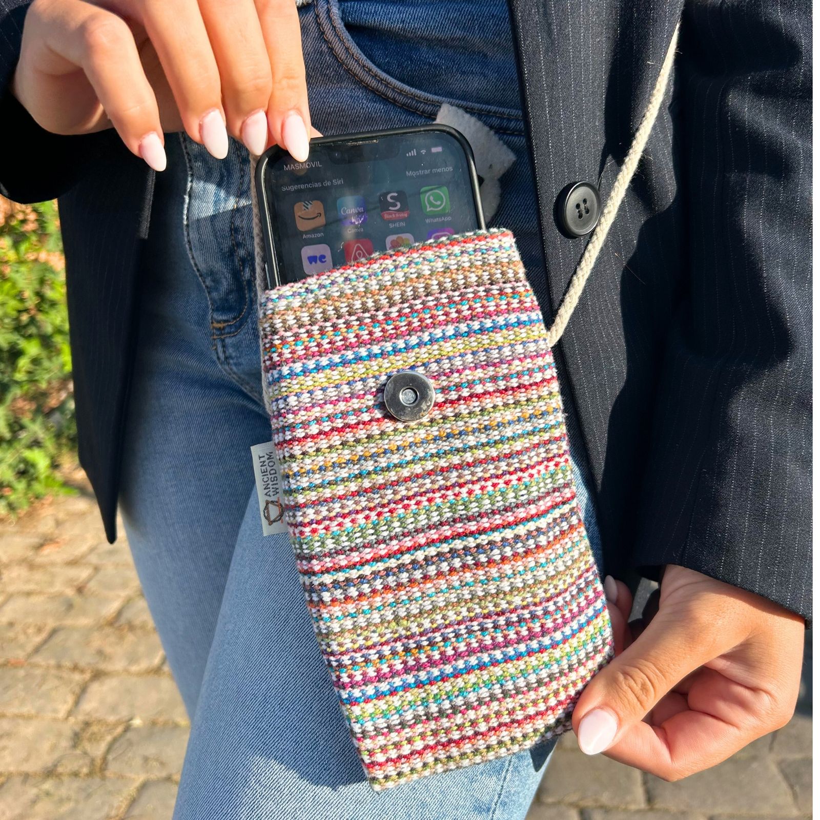 Bolso Porta Teléfono con Rayas Rosas - Decorado con conejo - Imagen 3