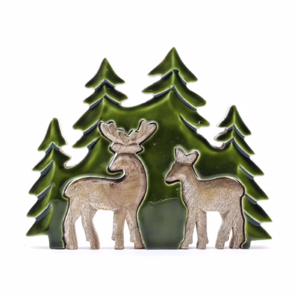 Perdidos en el bosque - Dos ciervos en el bosque Decoración de madera 3D - 18x23 cm.